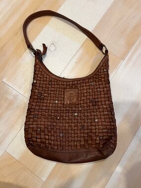 Harbour Brown Woven Leather Shoulder Bag